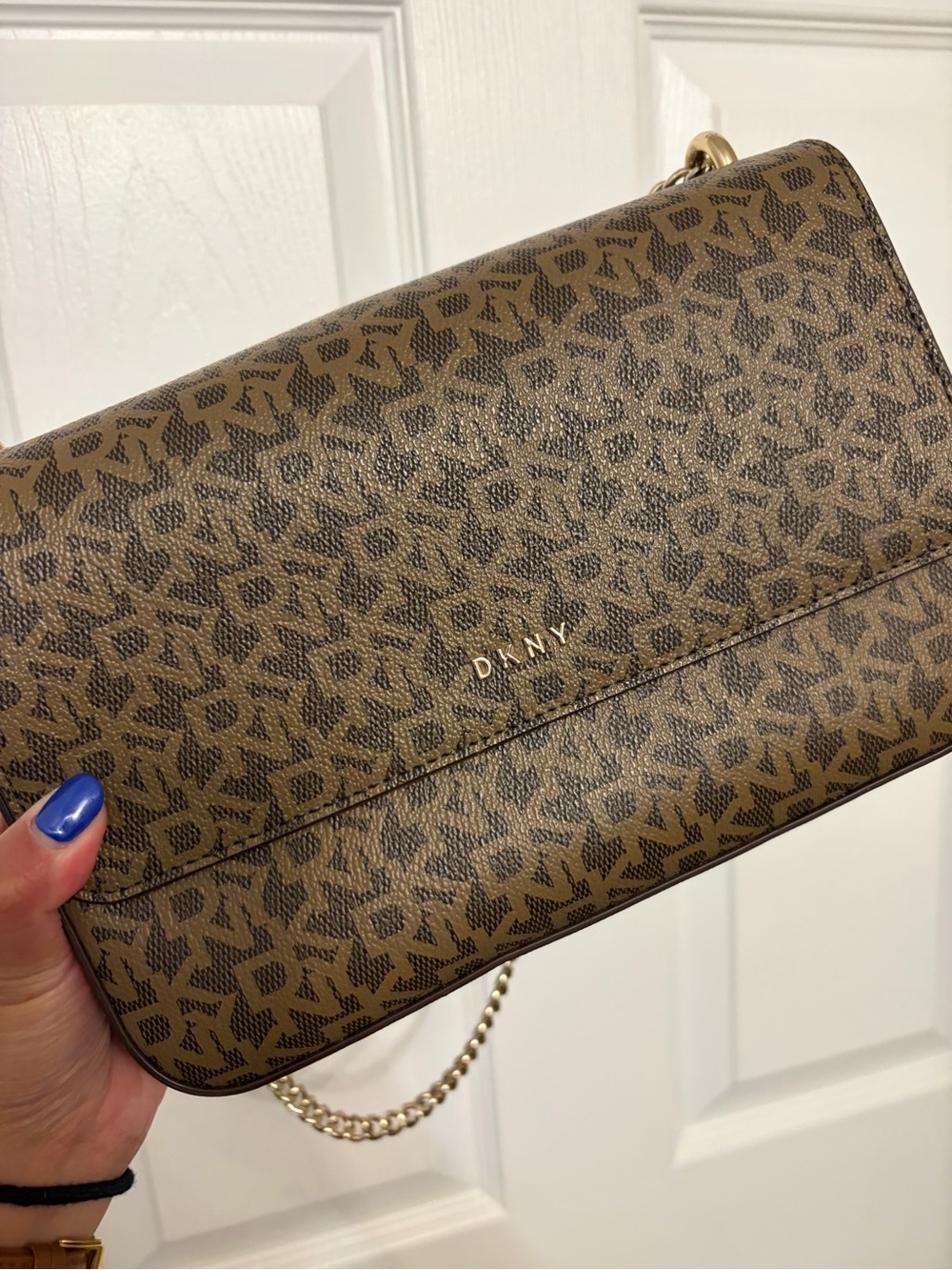 DKNY Brown Logo-Print Chain Strap Crossbody
